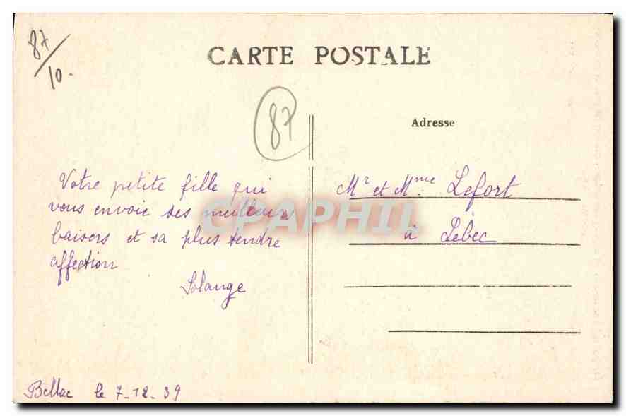 CPA Bellac Porte de la Tour de l'ancien Chateau des Comtes de la Marche  — Rückseite