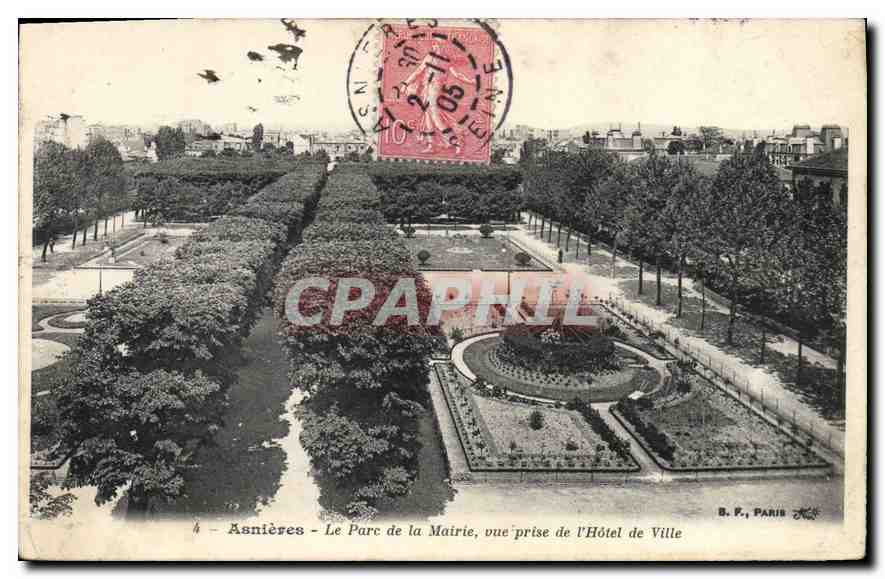 CPA Asnieres Le Parc de la Mairie vue prise de l'Hotel de Ville 
