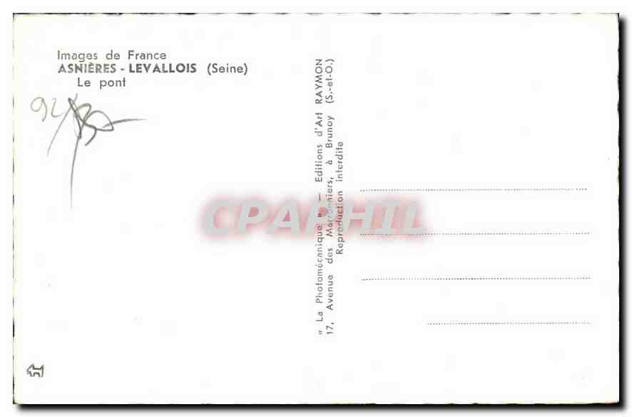 CPA Asnieres Levallois Seine Le pont  — Rückseite