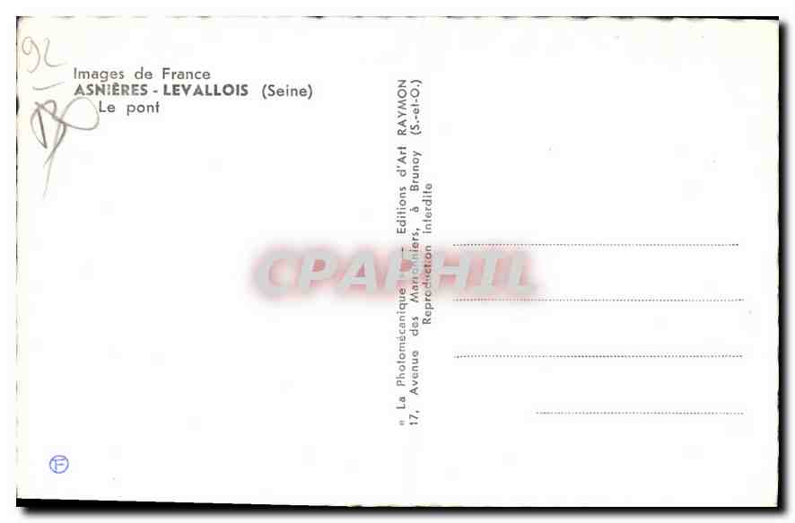 CPA Asnieres Levallois Seine Le pont  — Rückseite