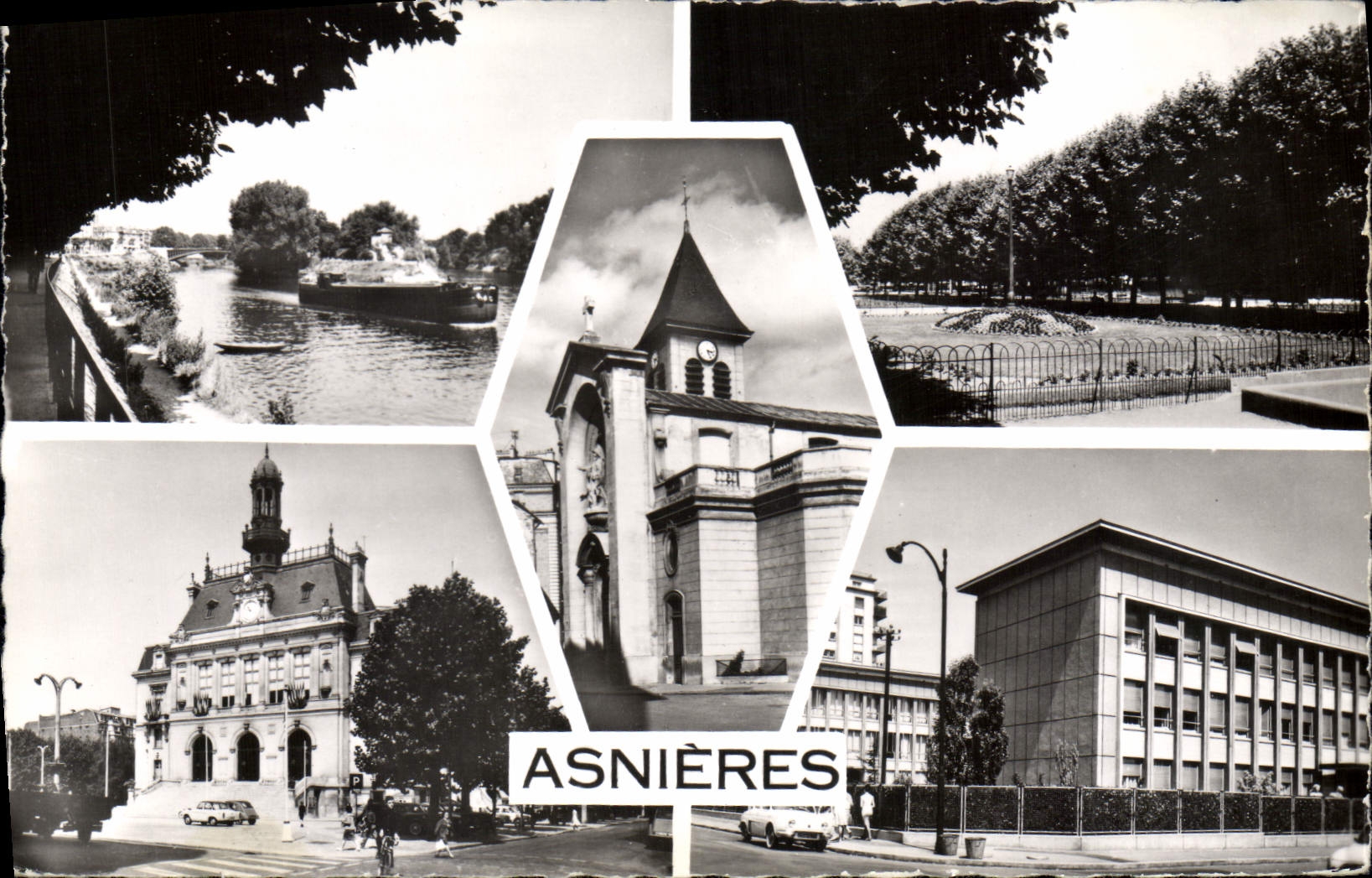 CPA Asnieres La Seine Le parc de l'Hotel de ville l'eglise l'Hotel de ville Les ecoles 