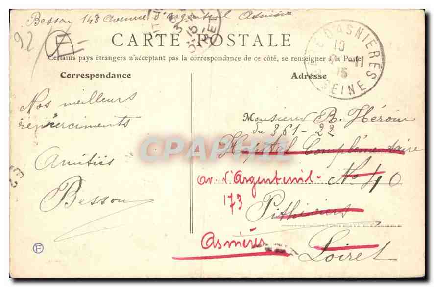 CPA Asnieres Seine  — Rückseite