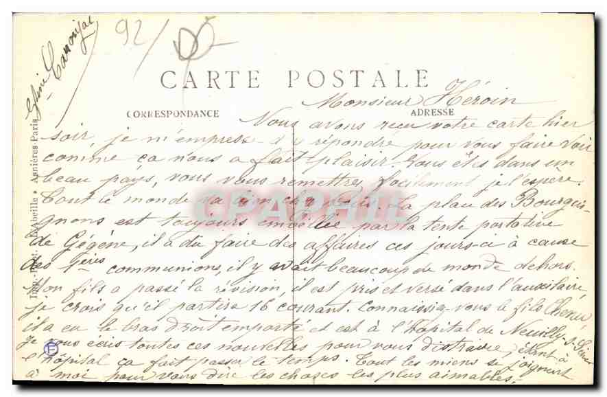 CPA Asnieres Bords de Seine Pointe de i'lle de la Jatte  — Rückseite