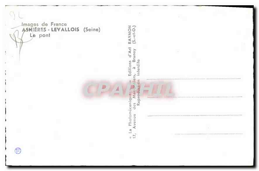 CPA Asnieres Levallois Seine Le pont  — Rückseite