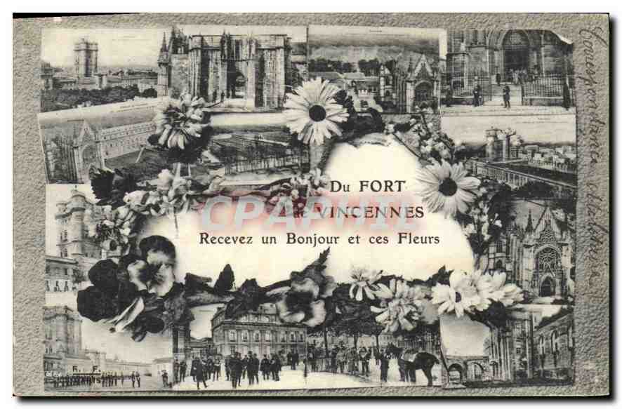 Vincennes — vue panoramique ornée de fleurs — phototypie Vassalli & Nantes