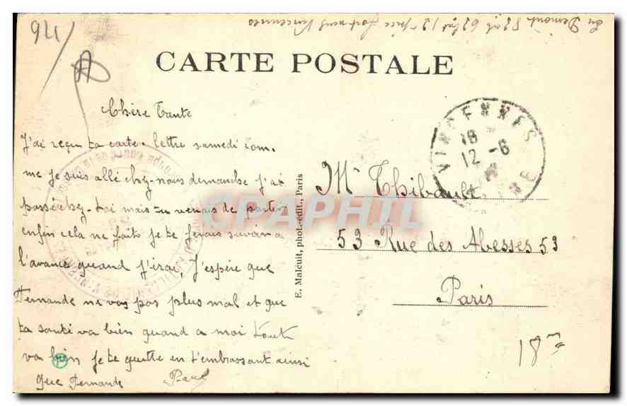 CPA Vincennes Aeroplane evoluant au dessus du Polygone Avion Aviation — Verso