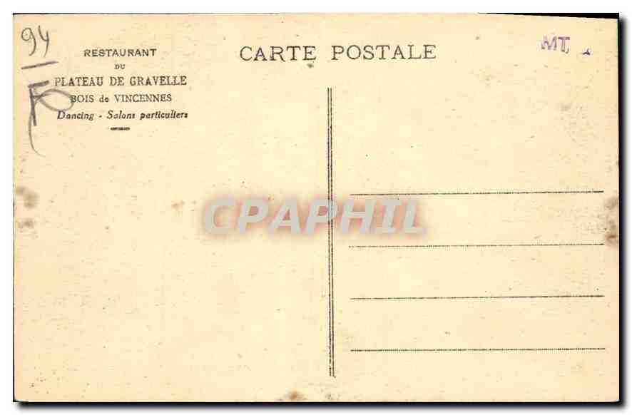Restaurant du Plateau de Gravelle — Bois de Vincennes — Éditeur : Restaurant du Plateau de Gravelle — Verso