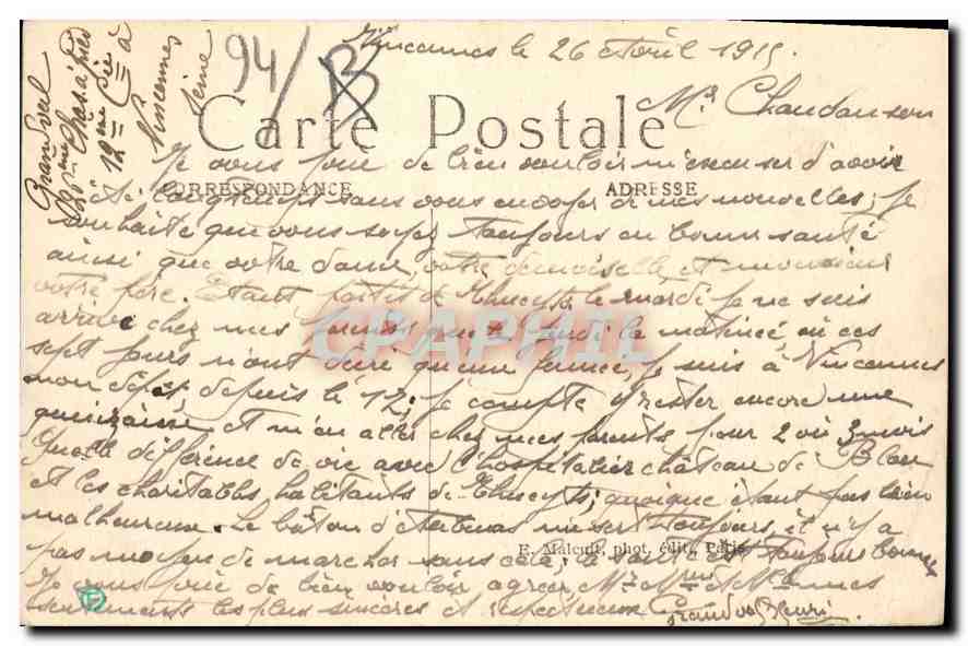 CPA Vincennes Porte d'entree du Vleux Fort Rois de France  — Rückseite