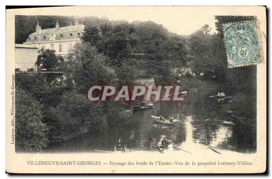 Villeneuve-Saint-Georges — Paysage des bords de l'Yerres — Vue de la propriété Lorimey-Vidière, Lasseray, édit.