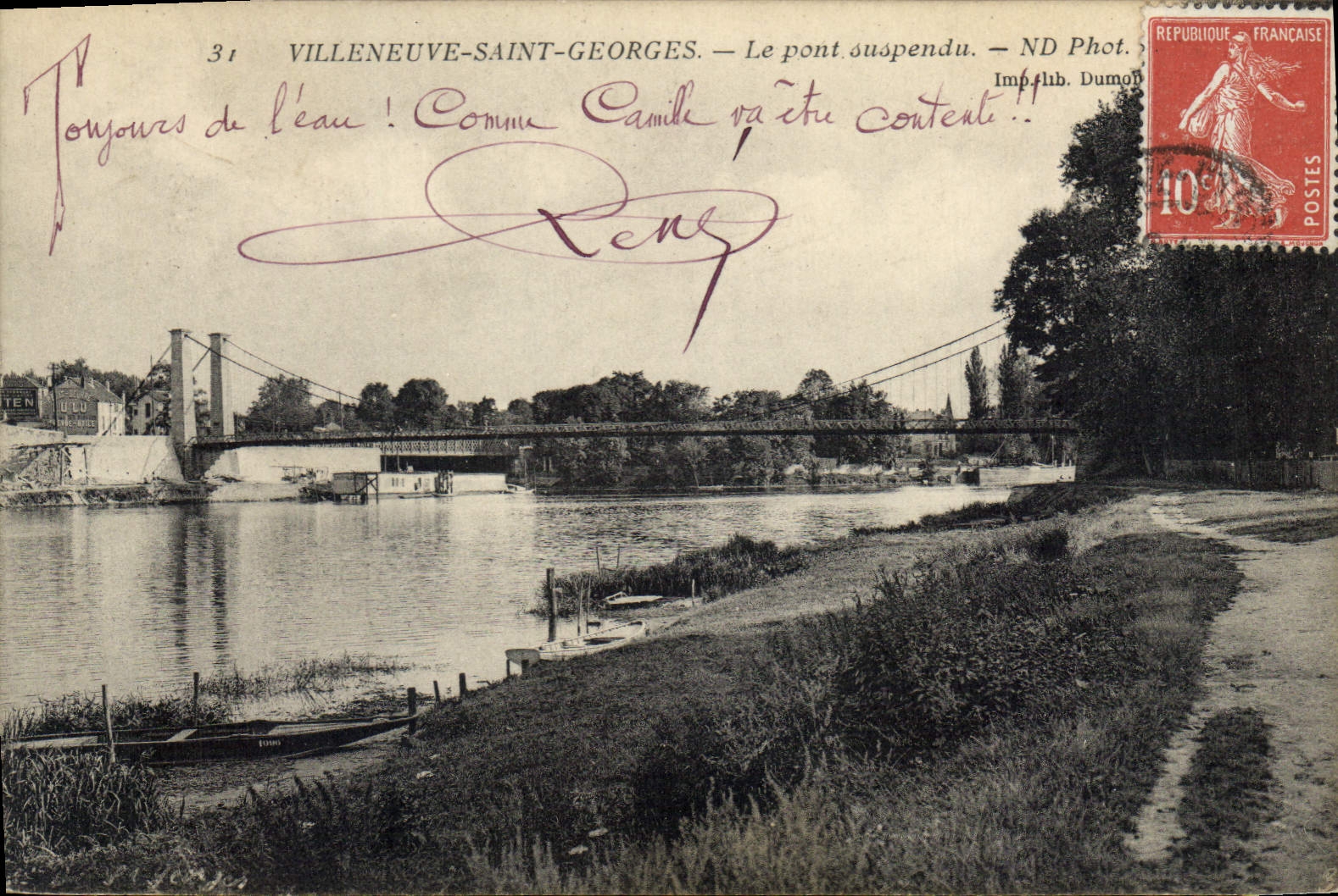 Villeneuve-Saint-Georges — Le pont suspendu — ND Phot. Imp. Lib. Dumon