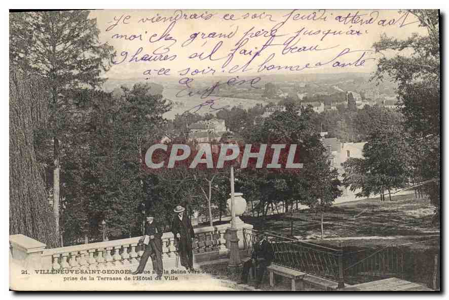 Villeneuve-Saint-Georges — vue sur la Seine vers Paris — prise de la Terrasse de l'Hôtel de Ville