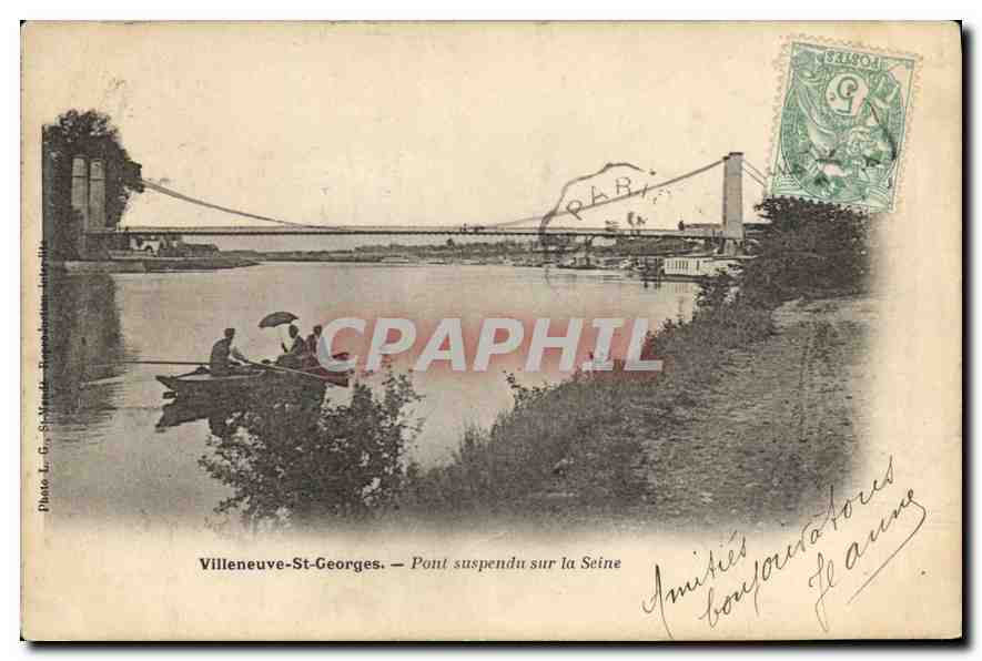 Villeneuve-St-Georges — Pont suspendu sur la Seine — Photo L. G. St-Mard, Reproduction Inter-ville