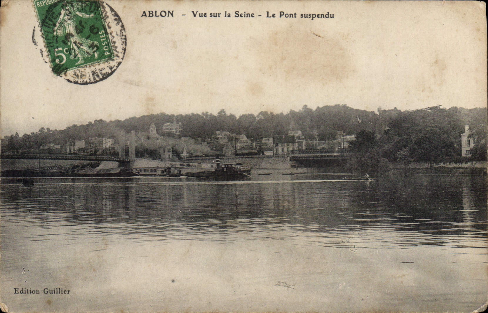 CPA Ablon Vue sur la Seine Le pont Suspendu 