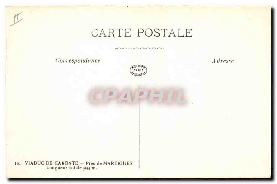 Viaduc de Caronte — Près de Martigues — Éditeur Baumann & Cie, n°10 — Reverso