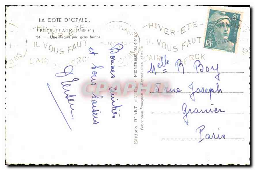 CPA La Cote D'Opale Berck Plage P de C  — Rückseite