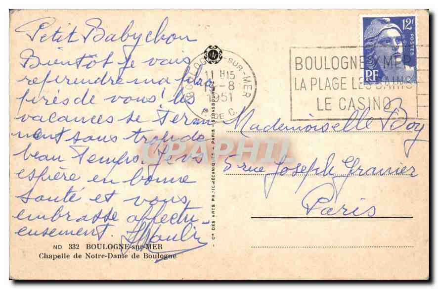 Chapelle de Notre-Dame de Boulogne — Boulogne-sur-Mer — éditeur ND 332 — Rückseite