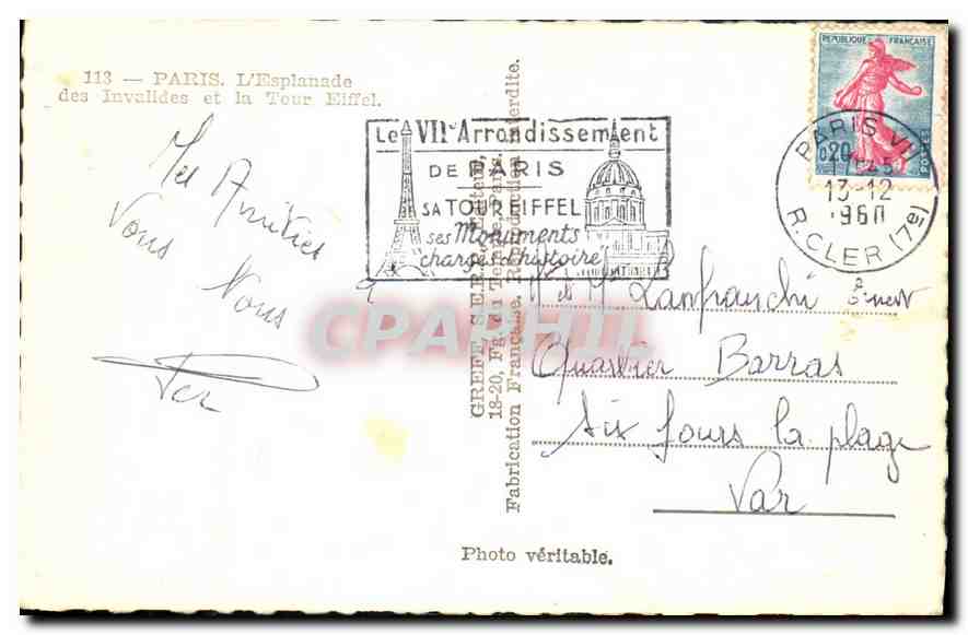 CPA Paris L'Esplanade des Invalides et la Tour Eiffel  — Rückseite