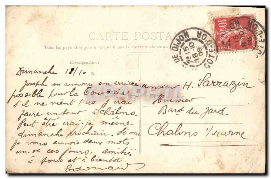 CPA Dijon Porte Guillaume Vue de la Place Darcy  — Rückseite