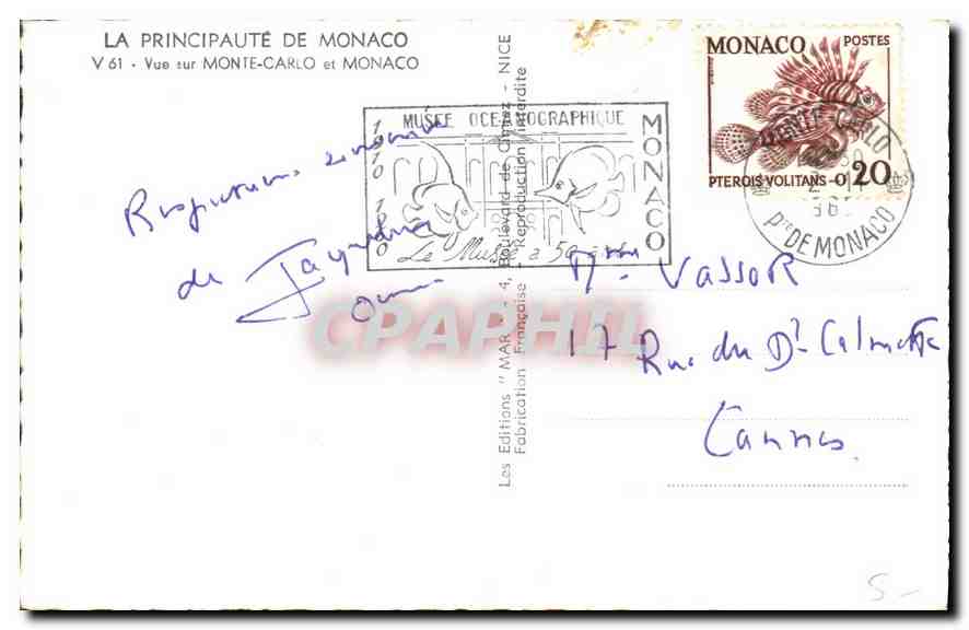 CPA La Principaute de Monaco Vue sur Monte Carlo et Monaco  — Rückseite