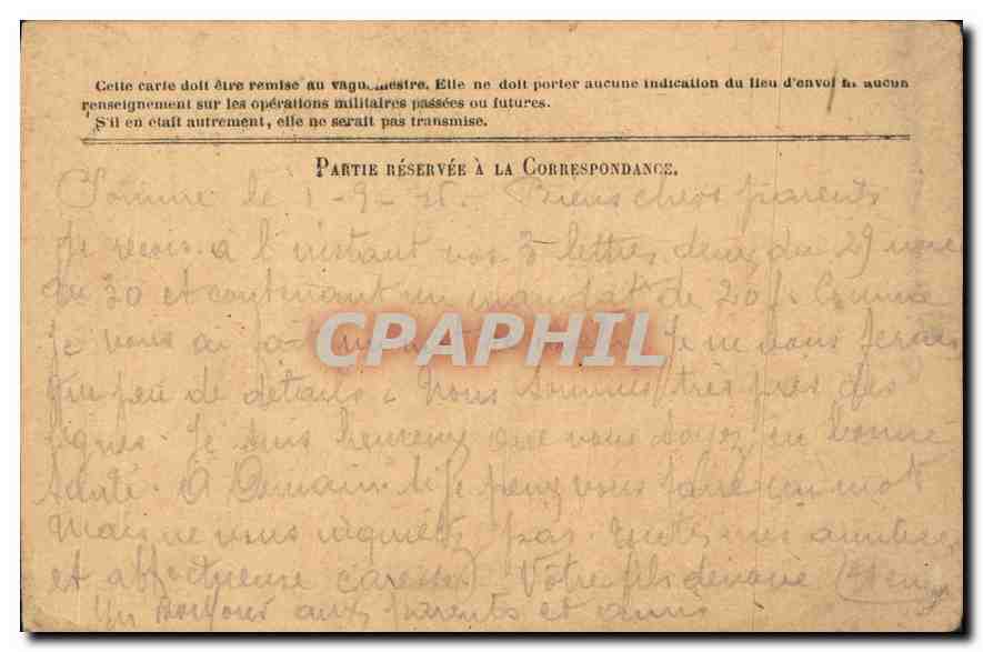 Carte de Franchise Militaire Rigaud Canton du Buis Mollan Drome — Rückseite