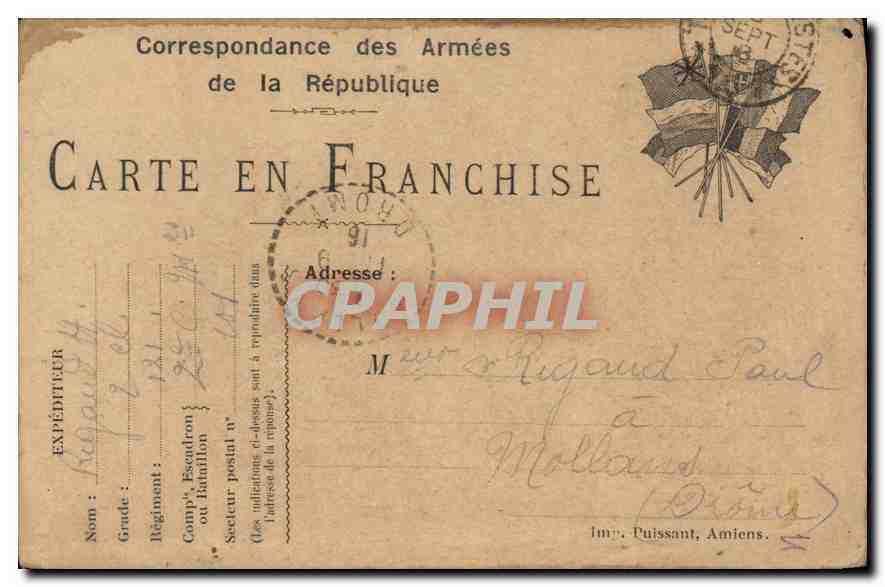 Carte de Franchise Militaire Rigaud Canton du Buis Mollan Drome