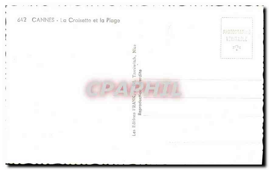CPA Cannes La Croisette et la Plage  — Verso