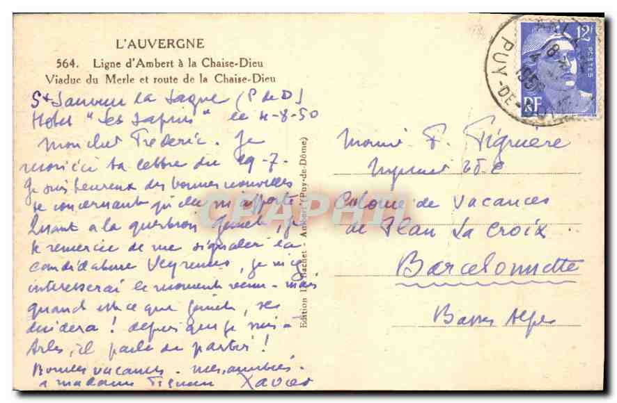 CPA L'Auvergne Ligne d'Ambert a la Chaise Dieu Viaduc du Merle et route de la Chaise Dieu  — Rückseite