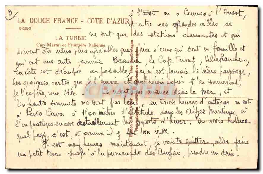 CPA La Turbie Cap Martin et Frontiere Italienne  — Verso
