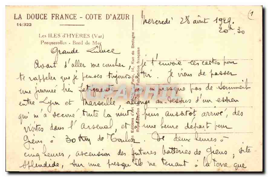 CPA Les Iles d'Hyeres Var Porquerolles Bord de Mer  — Verso