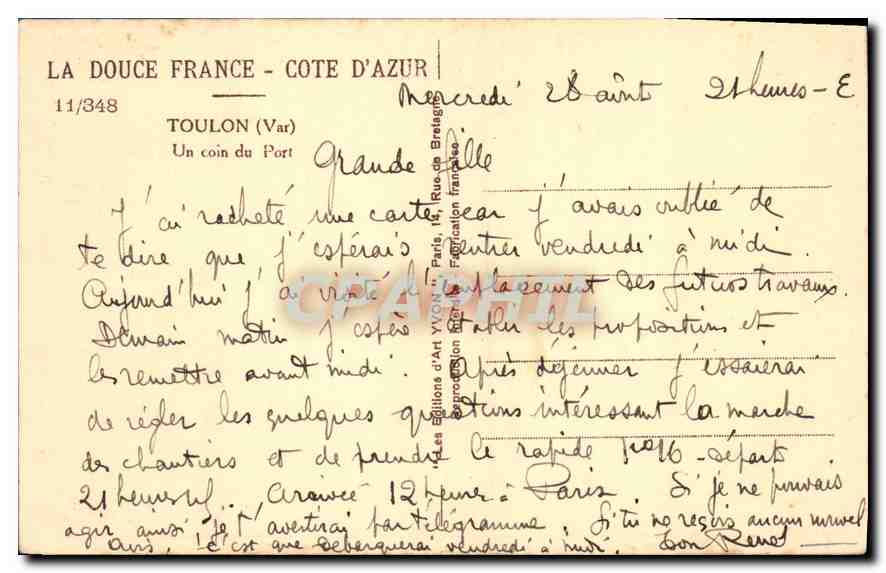 Toulon — Großer Hafen — Éditions d'Art Yvon, n°11/348 — Rückseite