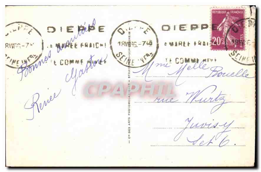 CPA Dieppe Quai Alexandre Dumas  — Verso
