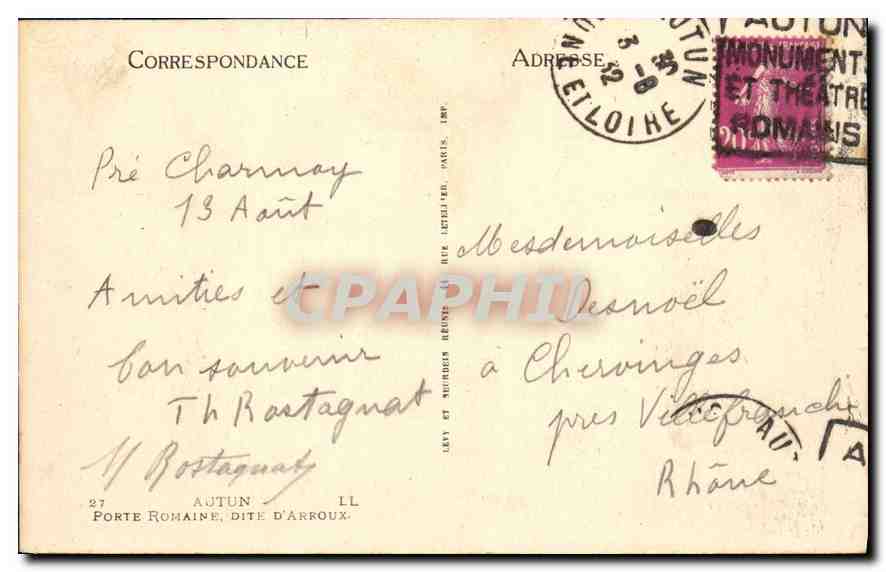 CPA Autin Porte Romaine dite d'Arroux  — Rückseite