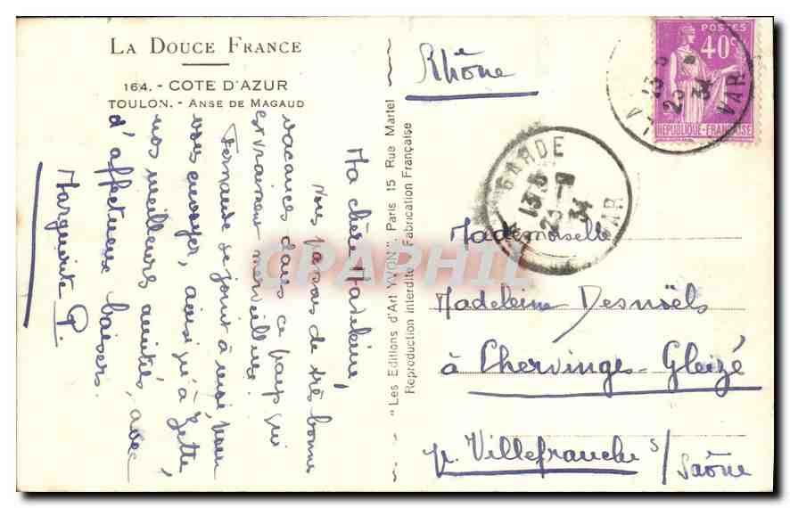 Anse de Magaud — Côte d'Azur — Éditions d'Art Yvon — Verso