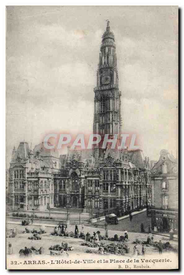 Arras - L'Hôtel-de-Ville et la Place de la Vacquerie — B. D., Roubaix, n°32