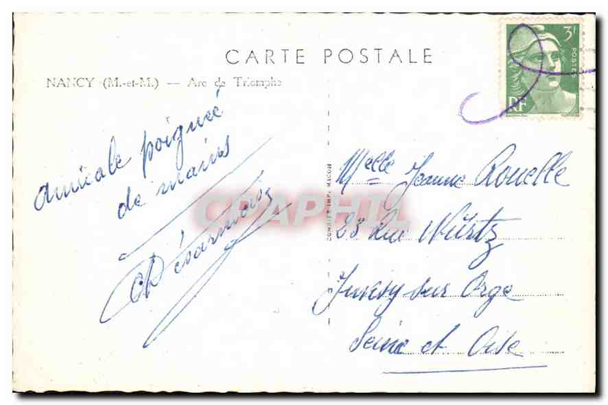 CPA Nancy M et M Arc de Triomphe  — Rückseite
