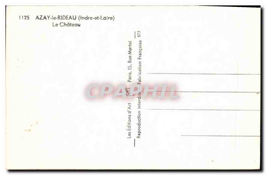 CPA Azay le Rideau I et L Le Chateau  — Verso