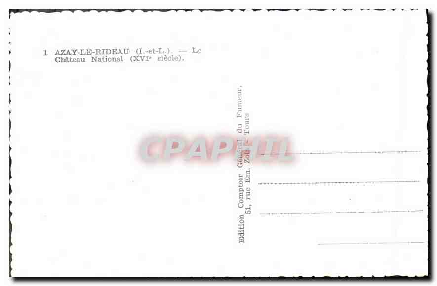 CPA Azay le Rideu I et L Le Chateau National  — Rückseite