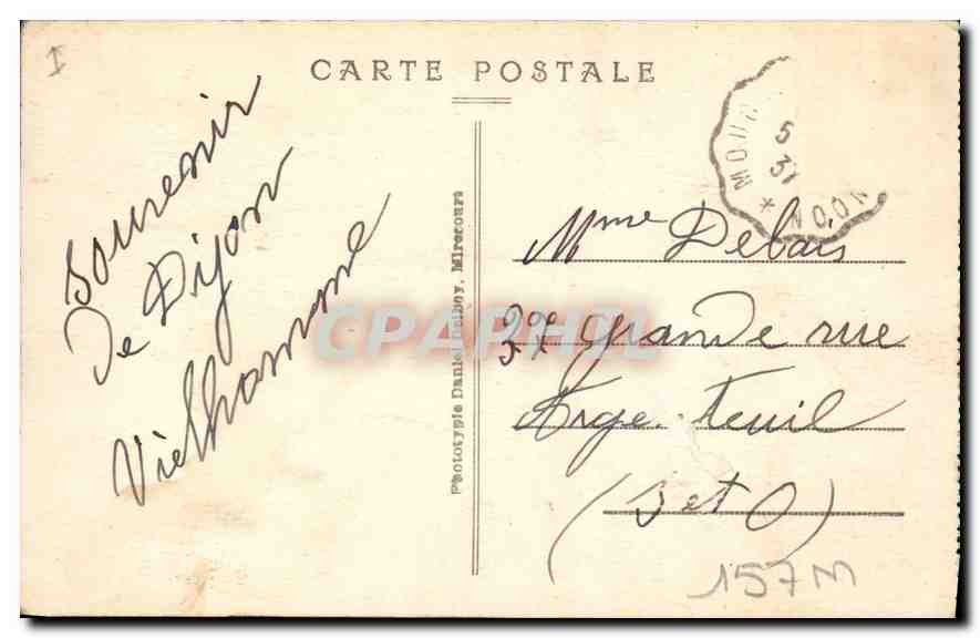 CPA Dijon Monument de la Victore et du Souvenir  — Verso