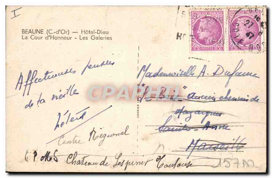 CPA Beaune C d'Or Hotel Dieu La Cour d'Hanneur Les Galeries  — Rückseite
