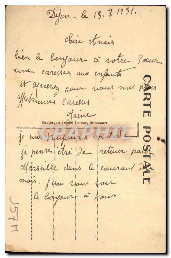 CPA Dijon Le Square Darcy  — Verso
