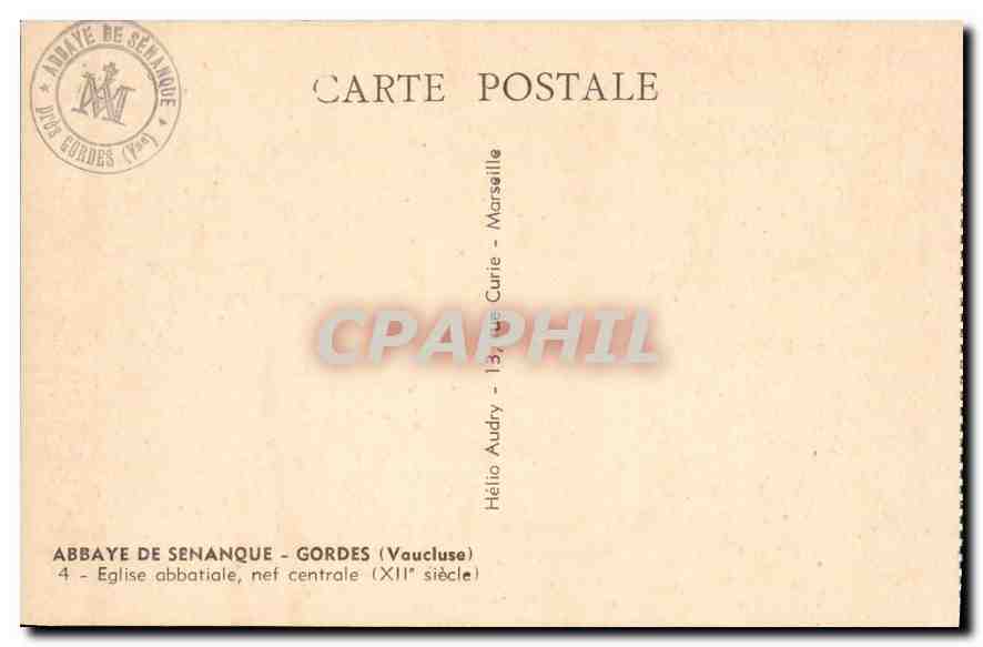 CPA Abbaye de Senanque Gordes Vaucluse Eglise abbatiale nef centrale XII siecle  — Rückseite