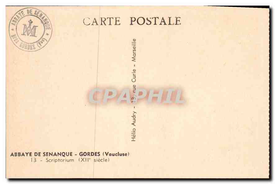 CPA Abbaye de Senanque Gordes Vaucluse Scriptorium XII siecle  — Rückseite