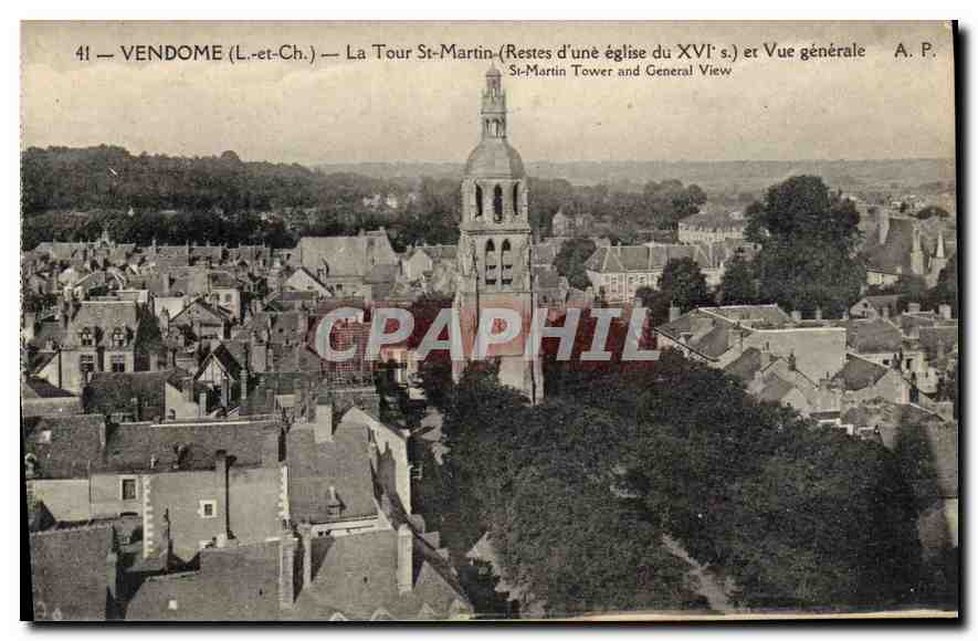 CPA Vendome L et Ch la tour St Martin Restes d'une eglise du XVI s et vue generale 