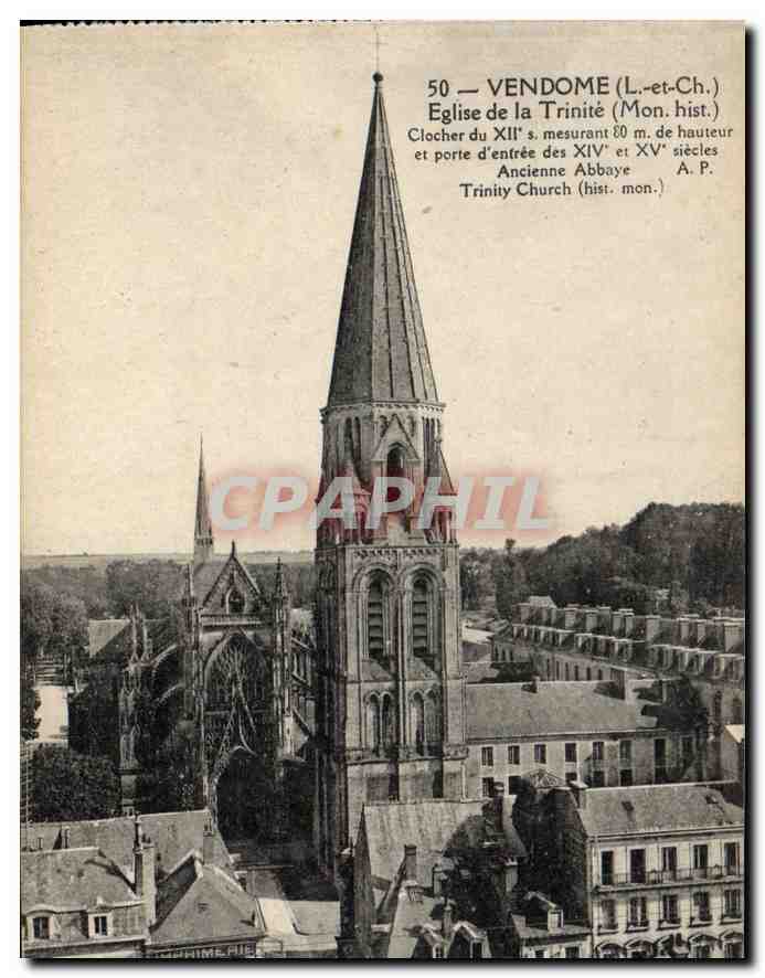 CPA Vendome L et Ch eglise de la Trinite Mon His Clocher du XII S et porte d'entree des XIV et XV si