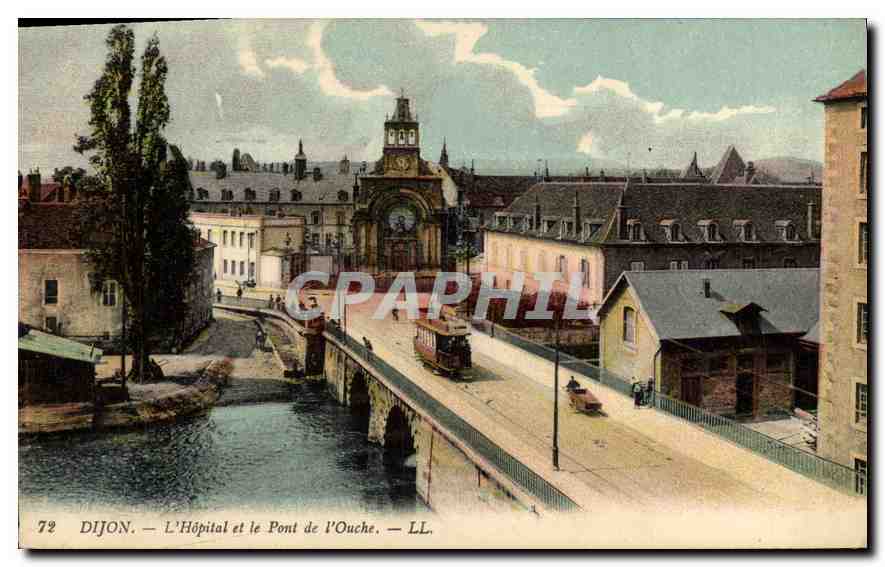 CPA Dijon l'hopital et le pont de l'Ouche 
