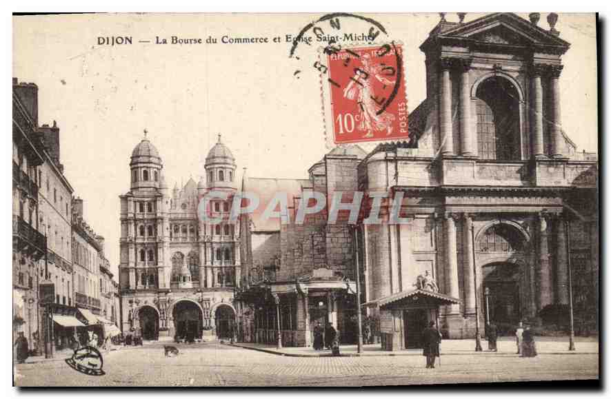 CPA Dijon la Bourse du Commerce et eglise Saint Michel 