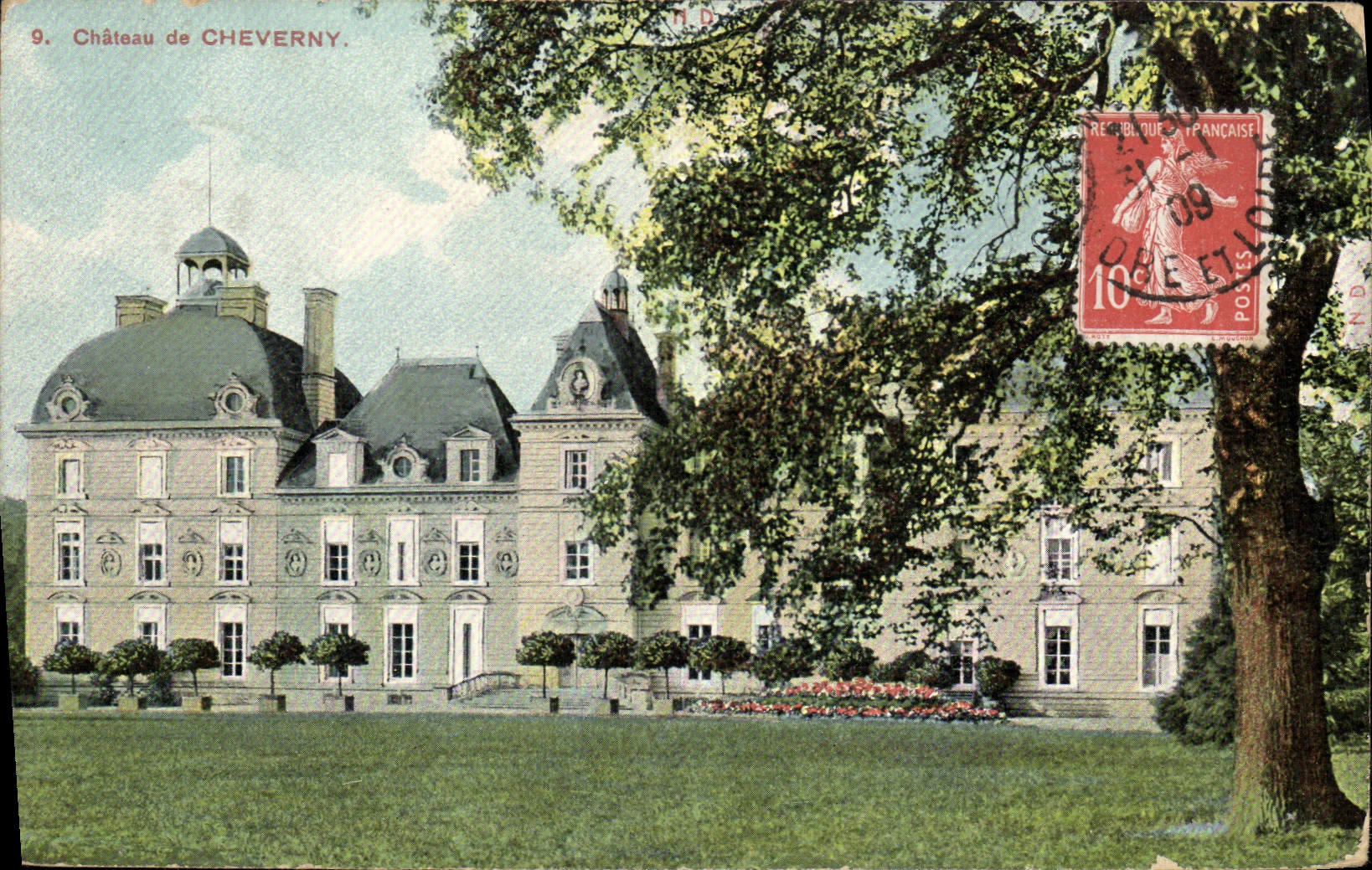 Château de Cheverny — vue du château avec jardin — éditeur H.D. n°9 - Recto