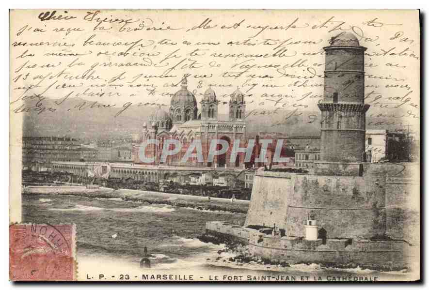 CPA Marseille le fort Saint Jean et la cathedrale 