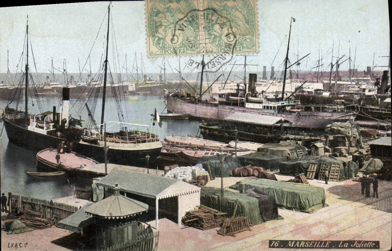 Marseille. La Joliette — vue du port avec navires et marchandises — éditeur L.V.&C. n°16