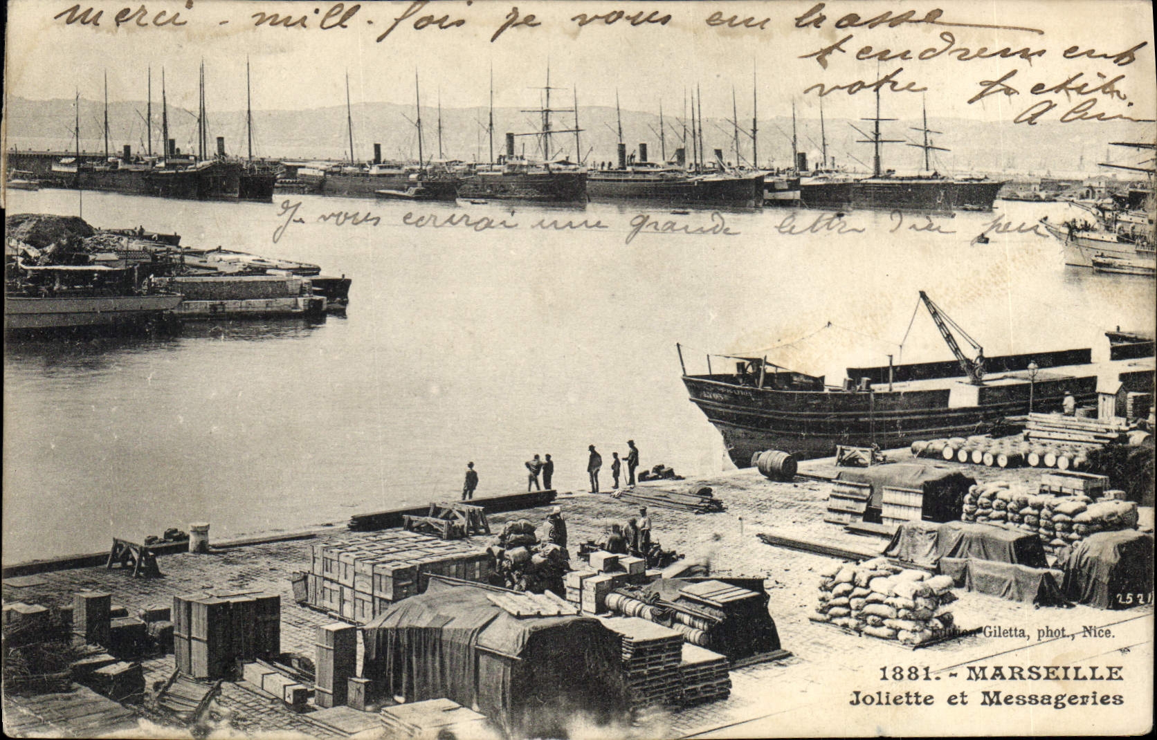 Port de Marseille — vue du port avec navires et cargaisons — Jollette et Messageries, Nice, n°1521